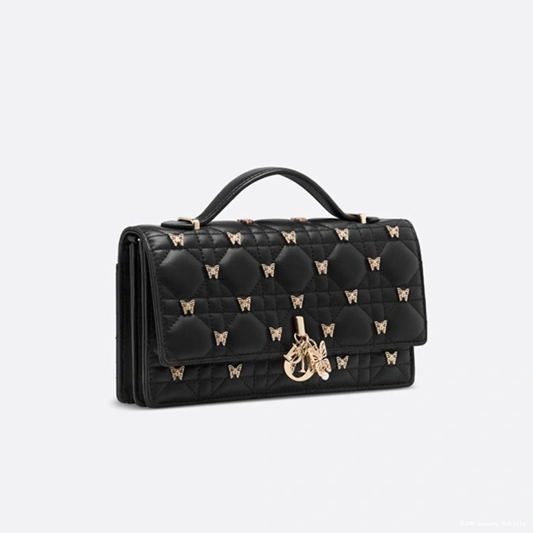 Cheap with Lambskin Bag Studs Cannage Top Dior Handle Black Miss Butterfly 0710 Luxury